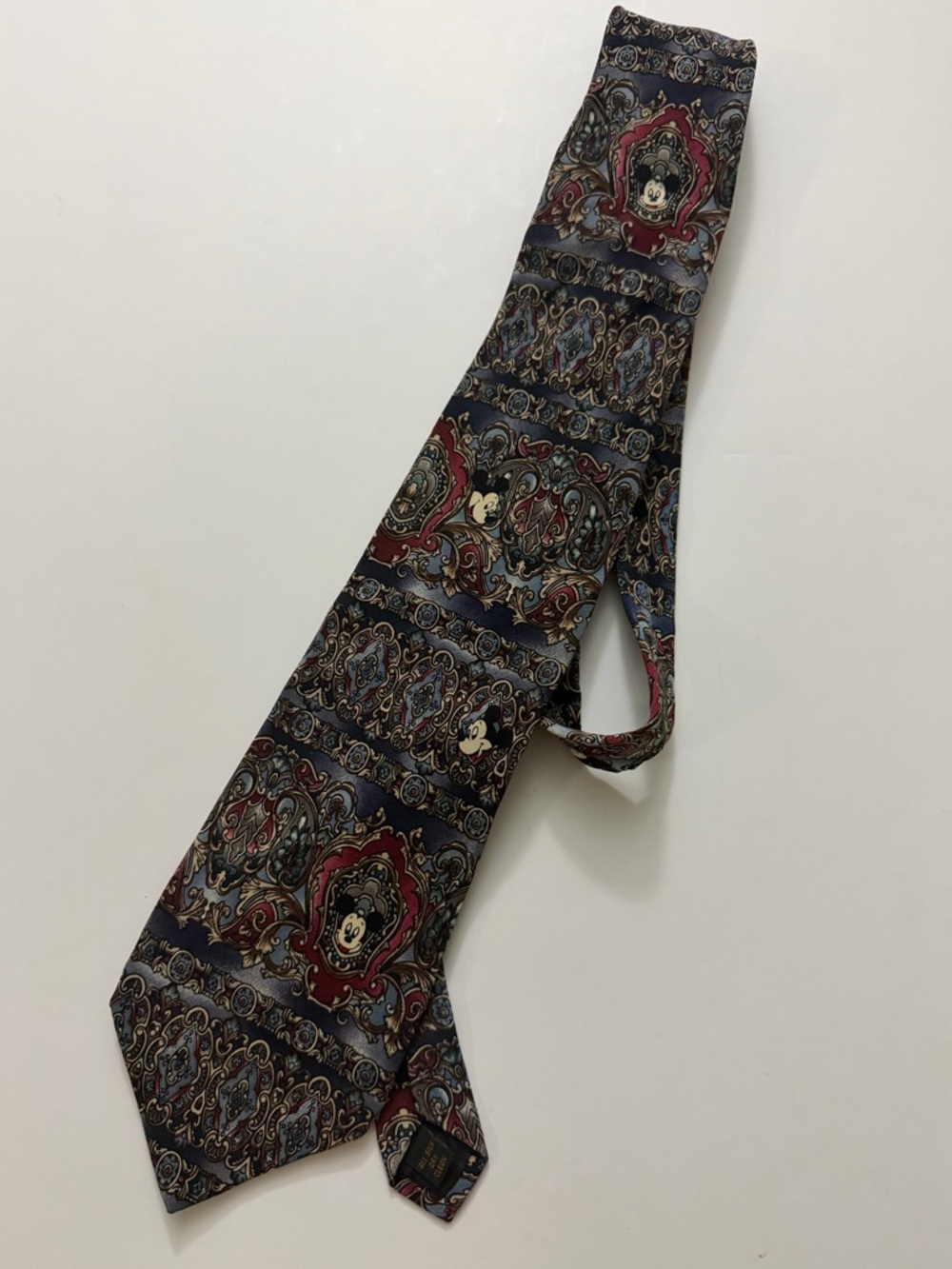 Vintage Mickey Inc Disney Silk Tie Ornate Paisley Medallion Burgundy Blue 60”